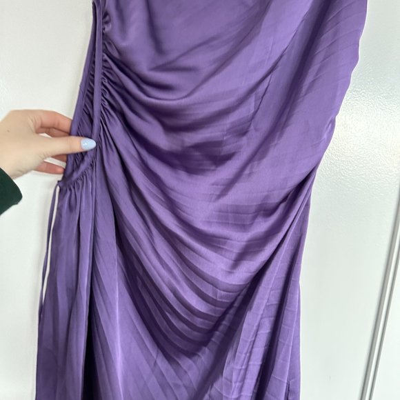 Delfi Collective Solie Pleated Midi-dress One Shoulder Side Cut-out Sz L Purple - Picture 8 of 11